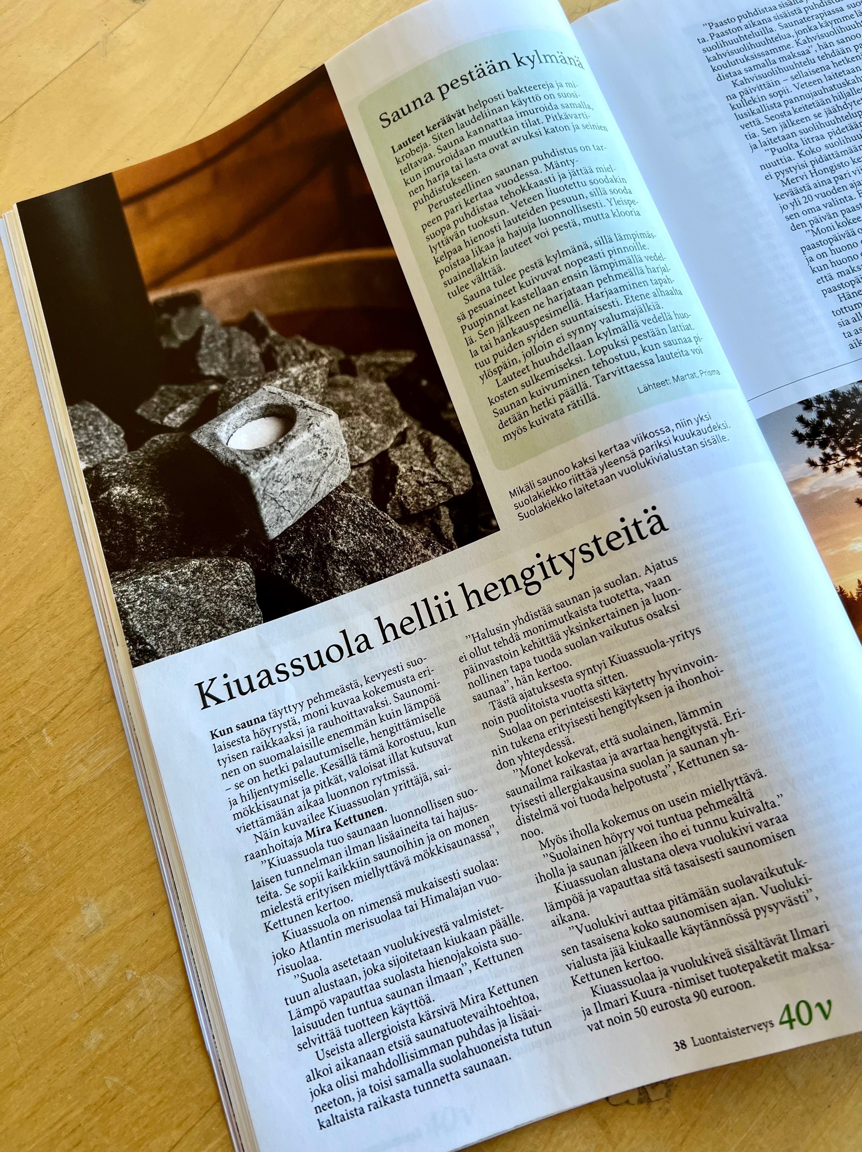 Kiuassuola mukana LuontaisTerveys-lehdessä – suolainen löyly hellii hengitystä ja ihoa